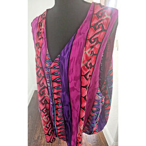 Vintage 80's/90's Multicolor Rayon Sleeveless Aztec Print Vest One Size